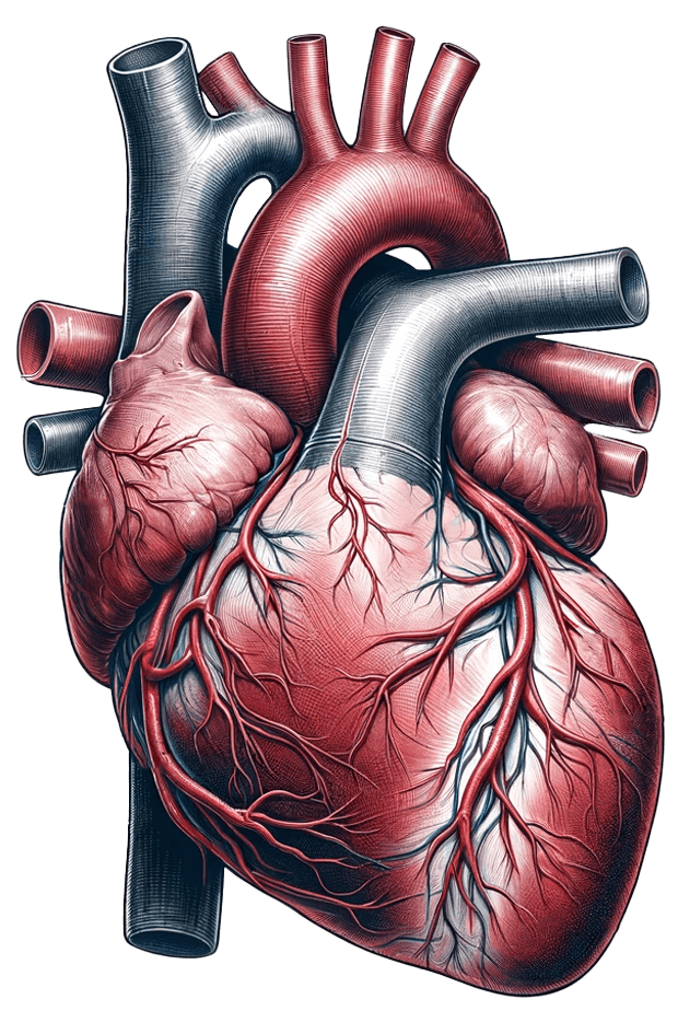 Illustration des menschlichen Herzens in einem Retro-Stil zur Verdeutlichung einer Sektion zur Cardio-CT der Radiologie in Saarbrücken